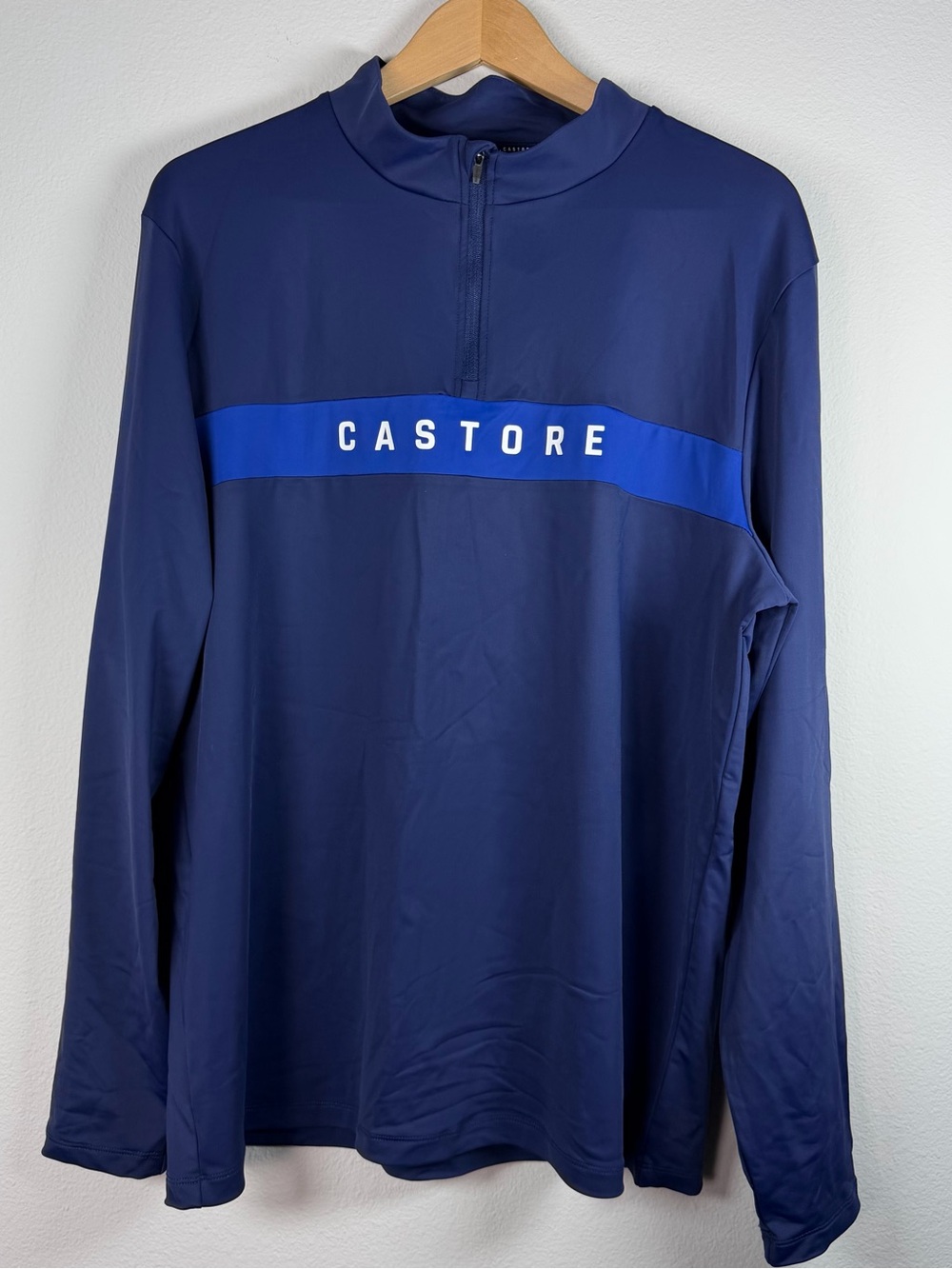 Castore Men's Navy Blue Quarter Zip Performance Pullover Color Block Size XL
